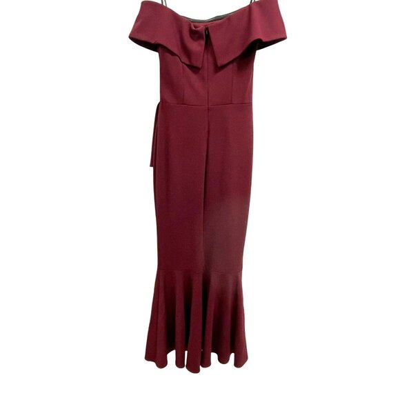 XSCAPE Evening Gown Off The Shoulder Burgundy Size 2P Ruffled High Slit NEW $249 - Picture 6 of 7
